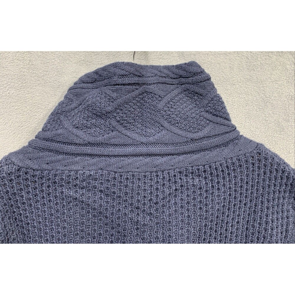 Mock Neck Chunky Knit Sweater Men’s Size L Blue Long Sleeves Pockets Toggles - Picture 12 of 13